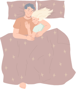 Illustration of a couple snuggling while sleeping
