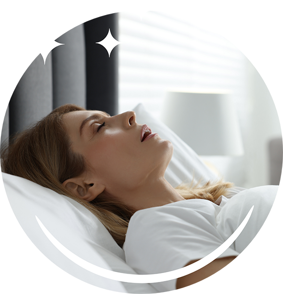 Woman sleeping on her back with her mouth open before snoring treatment in Hoover